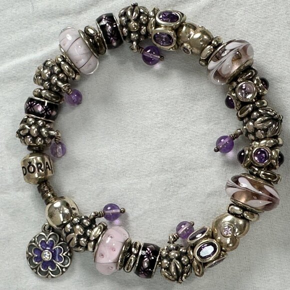 Rare Pandora Loaded 33 Bead Charm Swirl CZ 925 Sterling Silver Bracelet - Picture 2 of 9